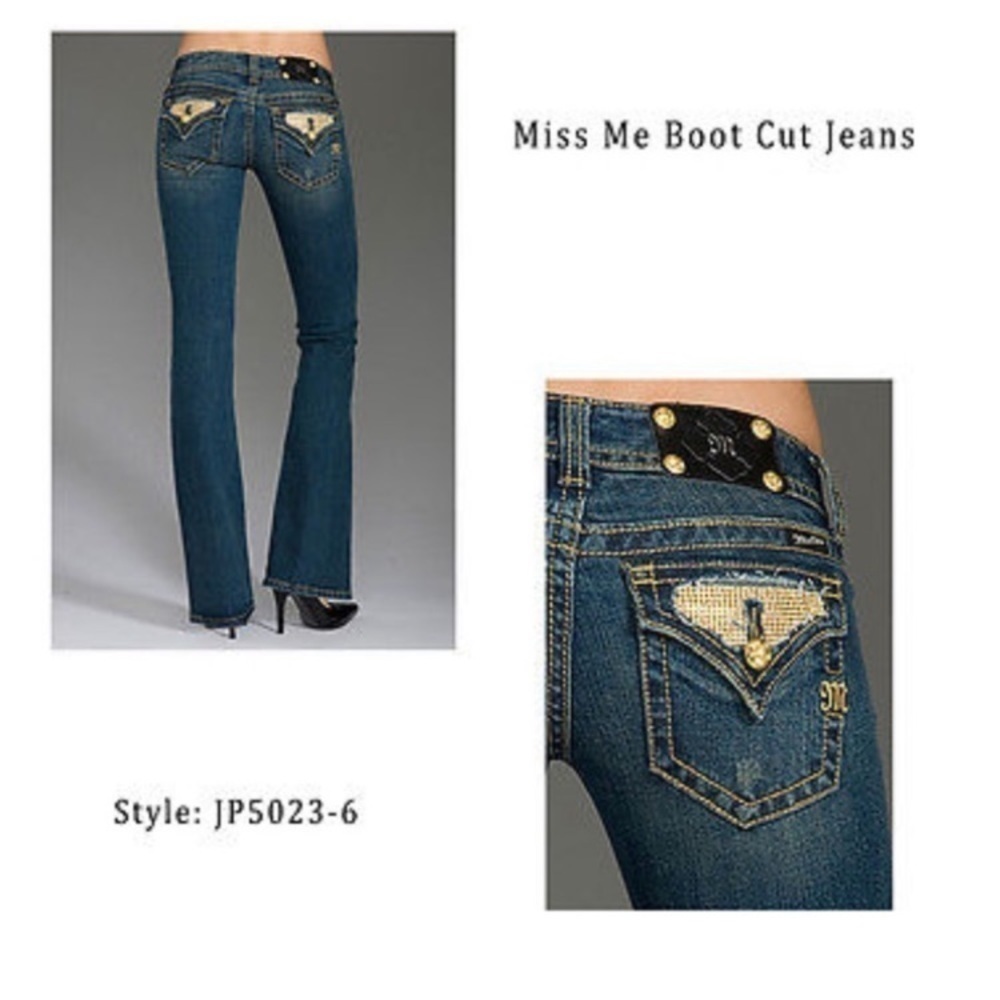 Miss Me Blue Embellished Boot Cut Jeans with Gold Accents